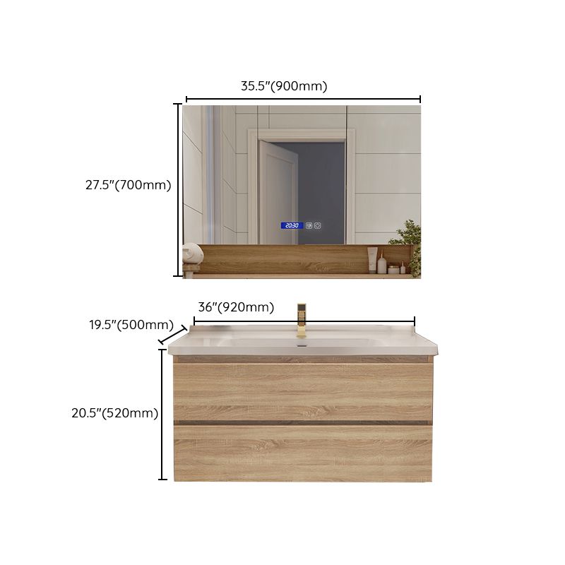 Drawers Bath Vanity Wood Mirror Rectangle Single Sink Wall Mount Vanity Set