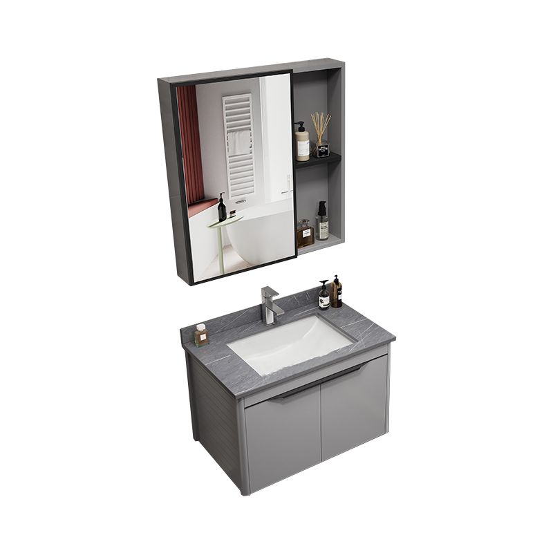 Single Sink Bathroom Vanity Modern Metal Base Rectangular Wall Mount Vanity Set