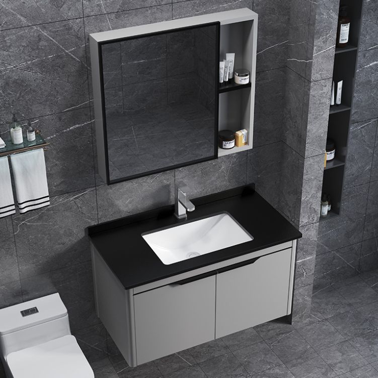 Single Sink Bathroom Vanity Modern Metal Base Rectangular Wall Mount Vanity Set