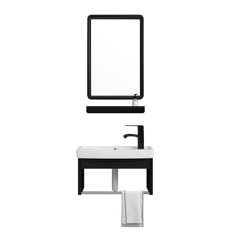 Black Bath Vanity Rectangular Single Sink Wall Mounted Metal Frame Bathroom Vanity