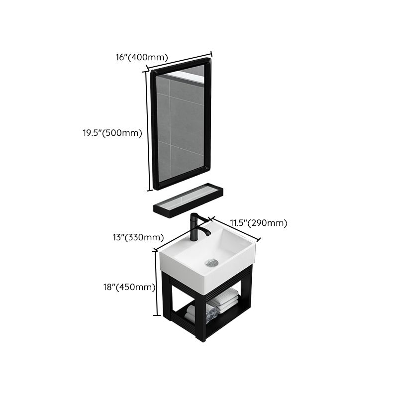 Black Bath Vanity Rectangular Single Sink Wall Mounted Metal Frame Bathroom Vanity