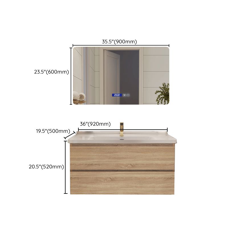 Drawers Bath Vanity Wood Mirror Rectangle Single Sink Wall Mount Vanity Set