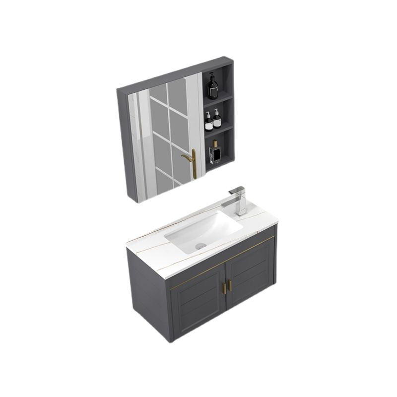 Glam Single Sink Vanity Wall Mount Metal Base Rectangular Bath Vanity