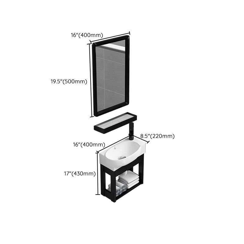 Black Bath Vanity Rectangular Single Sink Wall Mounted Metal Frame Bathroom Vanity