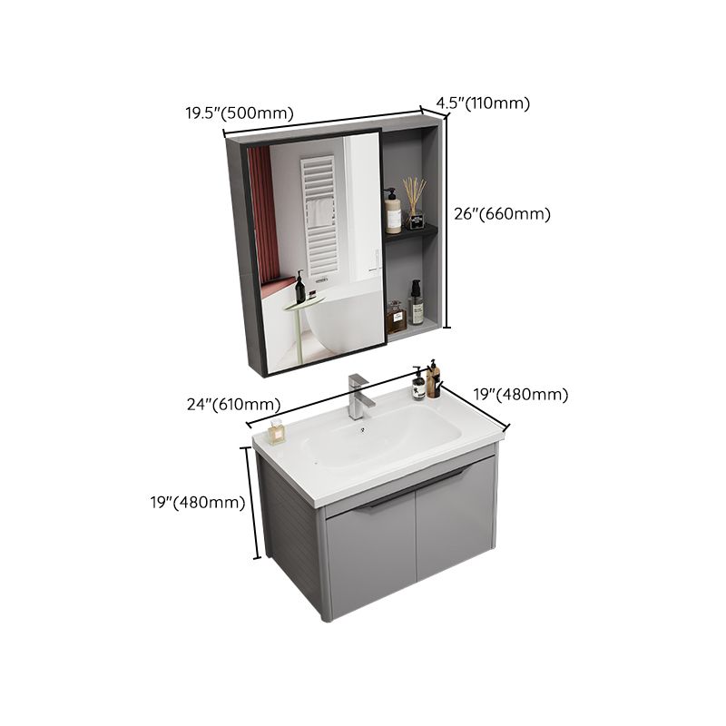 Single Sink Bathroom Vanity Modern Metal Base Rectangular Wall Mount Vanity Set