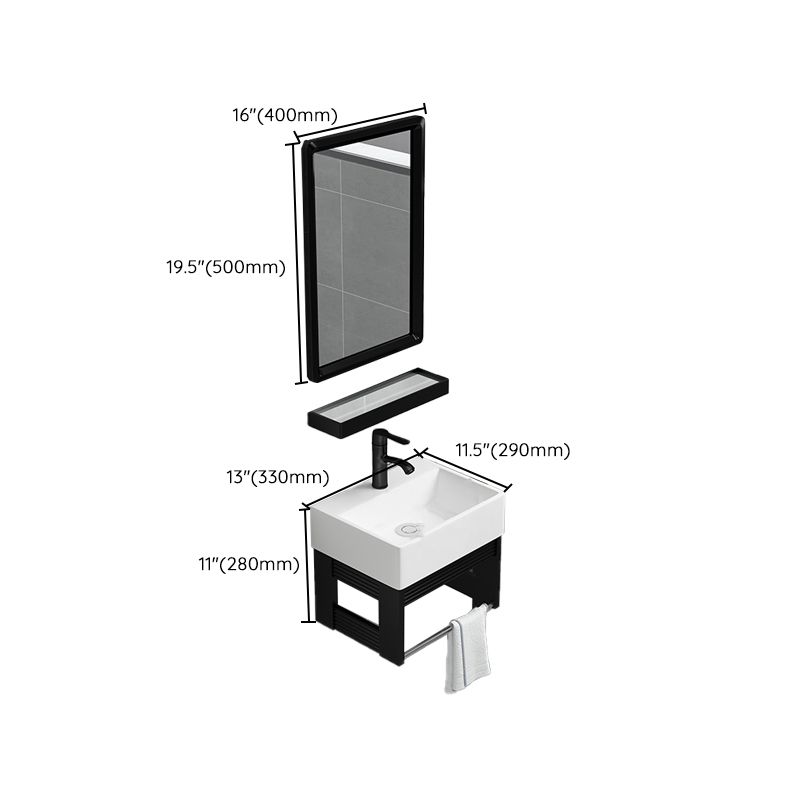 Black Bath Vanity Rectangular Single Sink Wall Mounted Metal Frame Bathroom Vanity