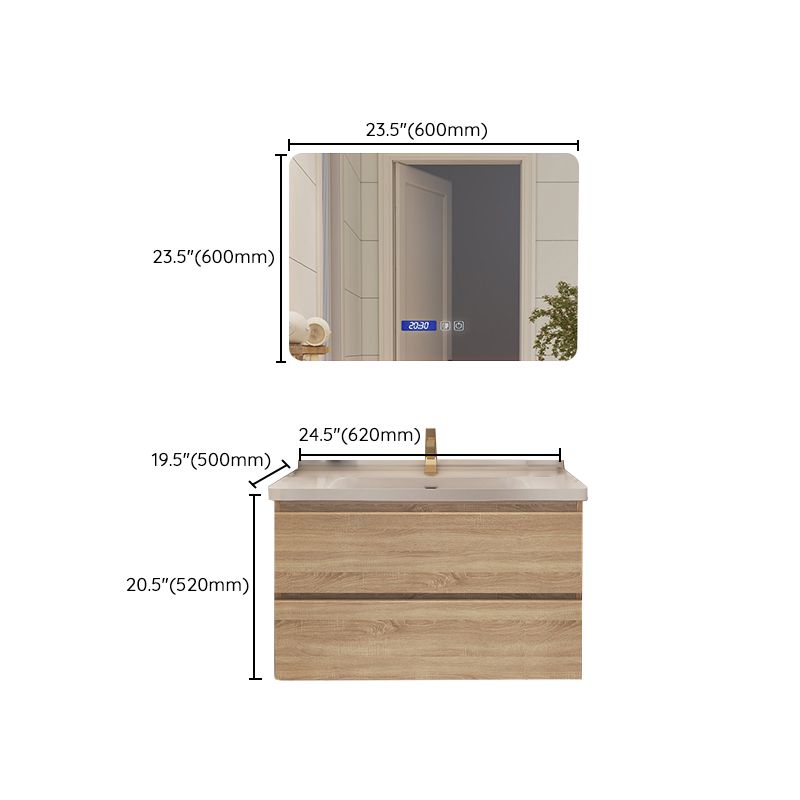 Drawers Bath Vanity Wood Mirror Rectangle Single Sink Wall Mount Vanity Set