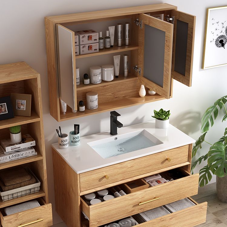 Freestanding Drawers Bath Vanity Wood Rectangle Single Sink Mirror Bathroom Vanity