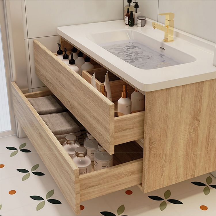 Drawers Bath Vanity Wood Mirror Rectangle Single Sink Wall Mount Vanity Set