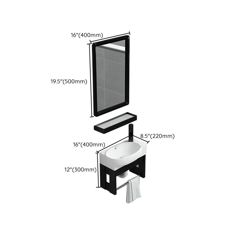 Black Bath Vanity Rectangular Single Sink Wall Mounted Metal Frame Bathroom Vanity