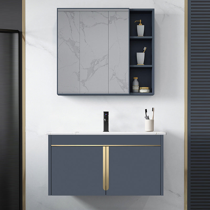 Modern Wall-Mounted Bathroom Sink Vanity Stainless Steel Vanity with Soft Close Door
