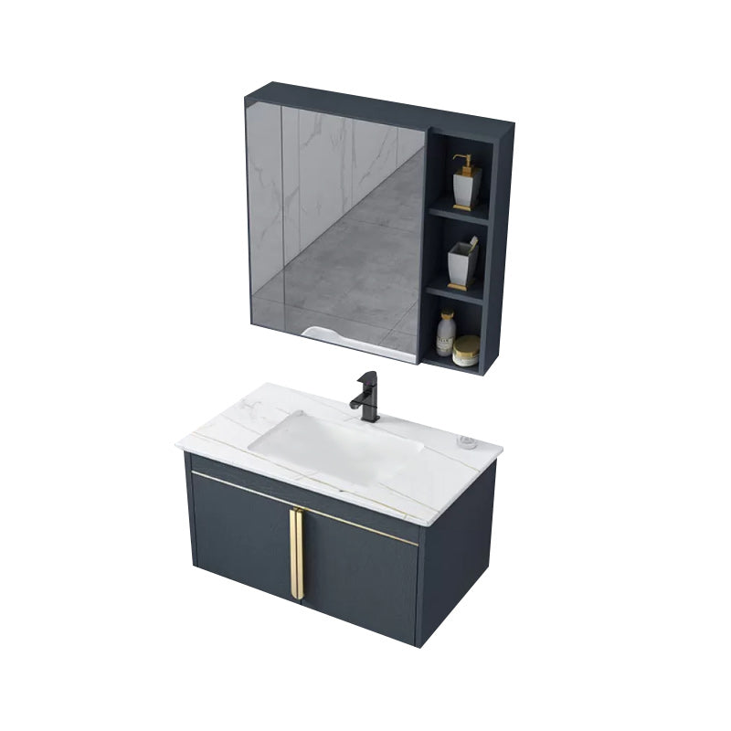 Modern Wall-Mounted Bathroom Sink Vanity Stainless Steel Vanity with Soft Close Door