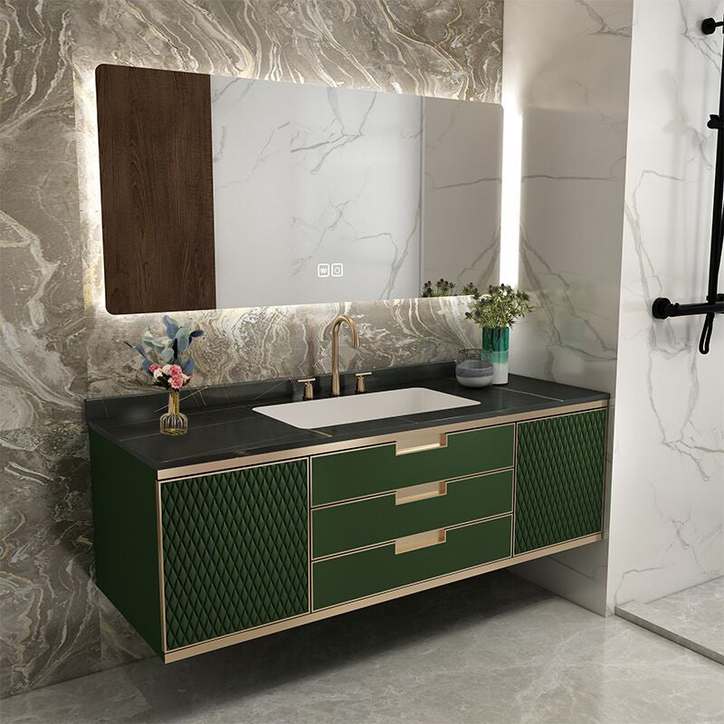 Gorgeous Green Sink Vanity Wall Mount Wooden Bathroom Vanity with Drawers