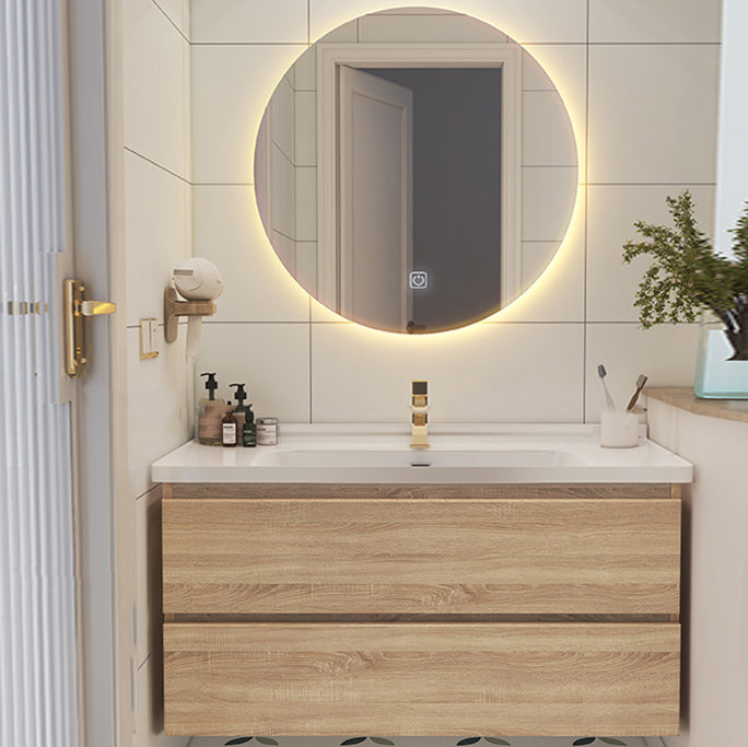 Drawers Bath Vanity Wood Mirror Rectangle Single Sink Wall Mount Vanity Set