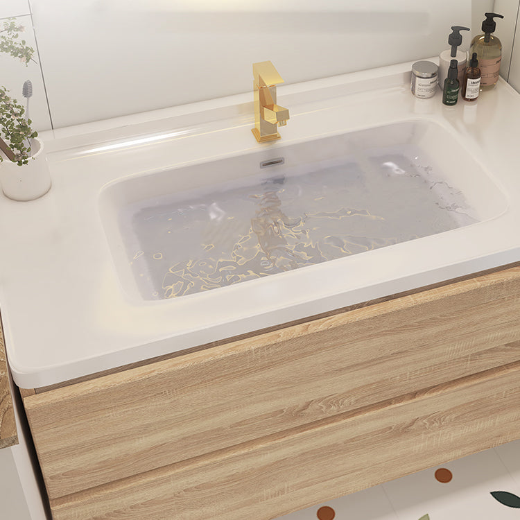 Drawers Bath Vanity Wood Mirror Rectangle Single Sink Wall Mount Vanity Set