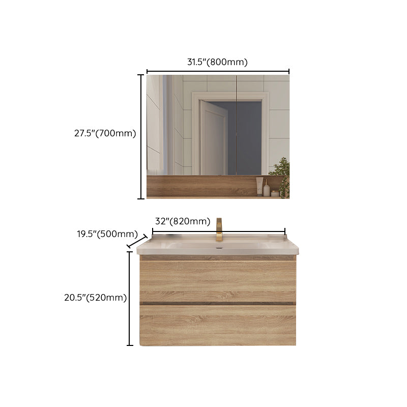 Drawers Bath Vanity Wood Mirror Rectangle Single Sink Wall Mount Vanity Set