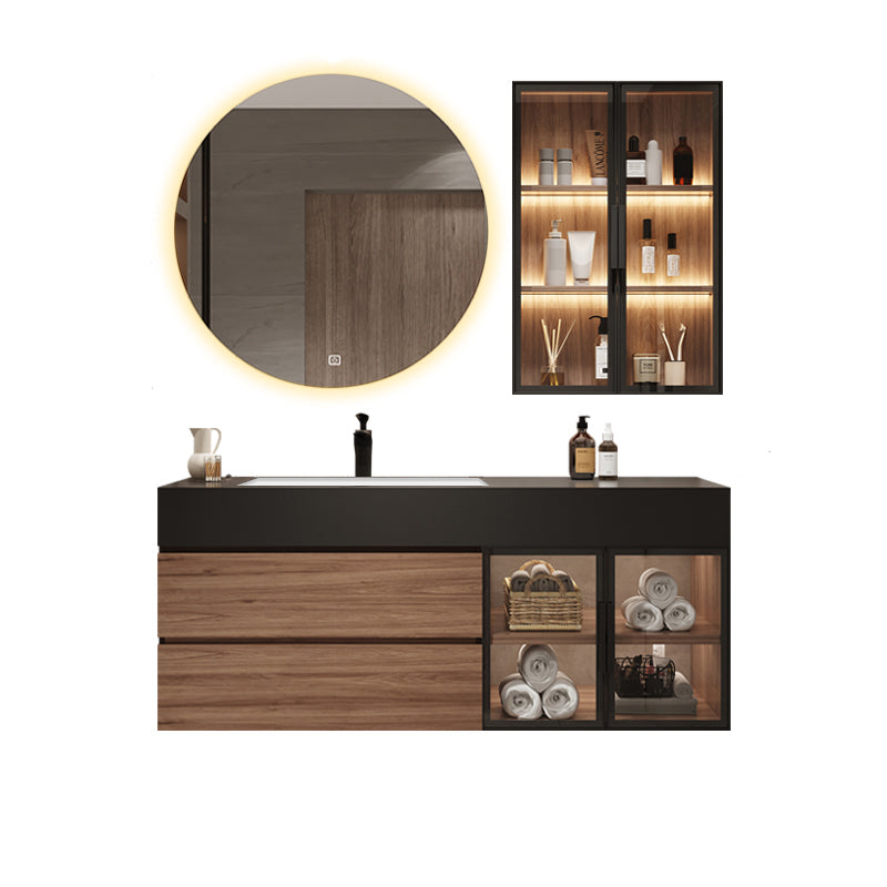 Waterproof Vanity Single Sink Drawers Wood Frame Wall-Mounted Vanity with Mirror