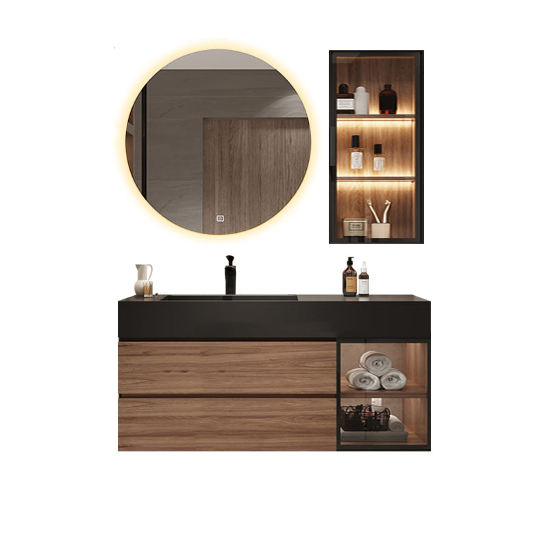 Waterproof Vanity Single Sink Drawers Wood Frame Wall-Mounted Vanity with Mirror