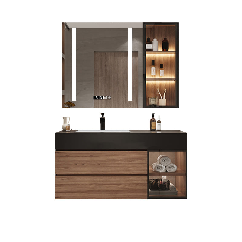 Waterproof Vanity Single Sink Drawers Wood Frame Wall-Mounted Vanity with Mirror