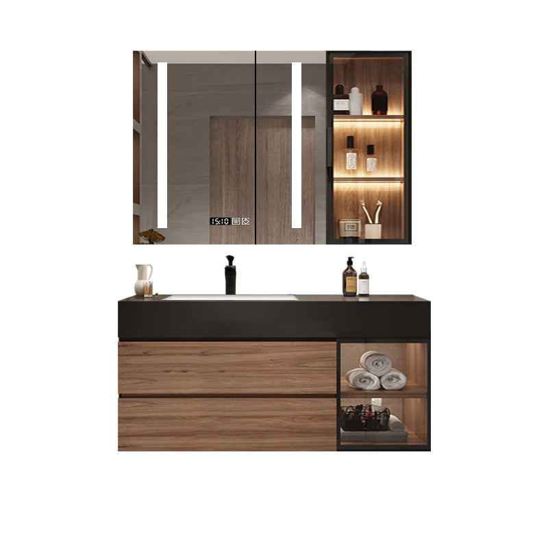 Waterproof Vanity Single Sink Drawers Wood Frame Wall-Mounted Vanity with Mirror