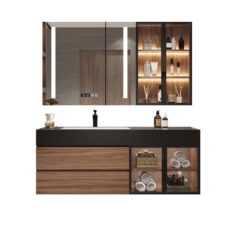 Waterproof Vanity Single Sink Drawers Wood Frame Wall-Mounted Vanity with Mirror