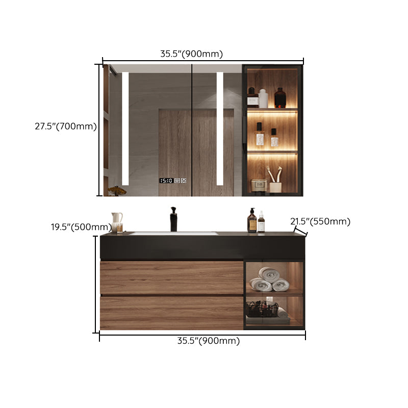 Waterproof Vanity Single Sink Drawers Wood Frame Wall-Mounted Vanity with Mirror