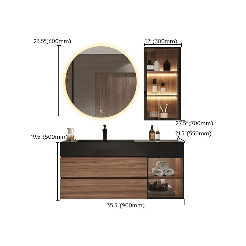 Waterproof Vanity Single Sink Drawers Wood Frame Wall-Mounted Vanity with Mirror