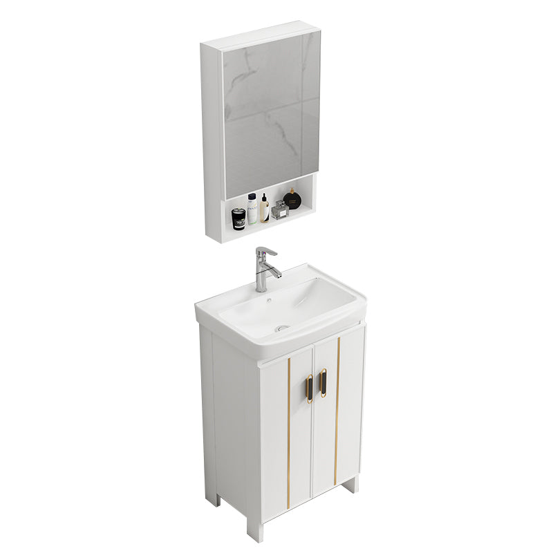 Glam Vanity Rectangle Mirror Metal Frame White Bathroom Vanity with Single Sink