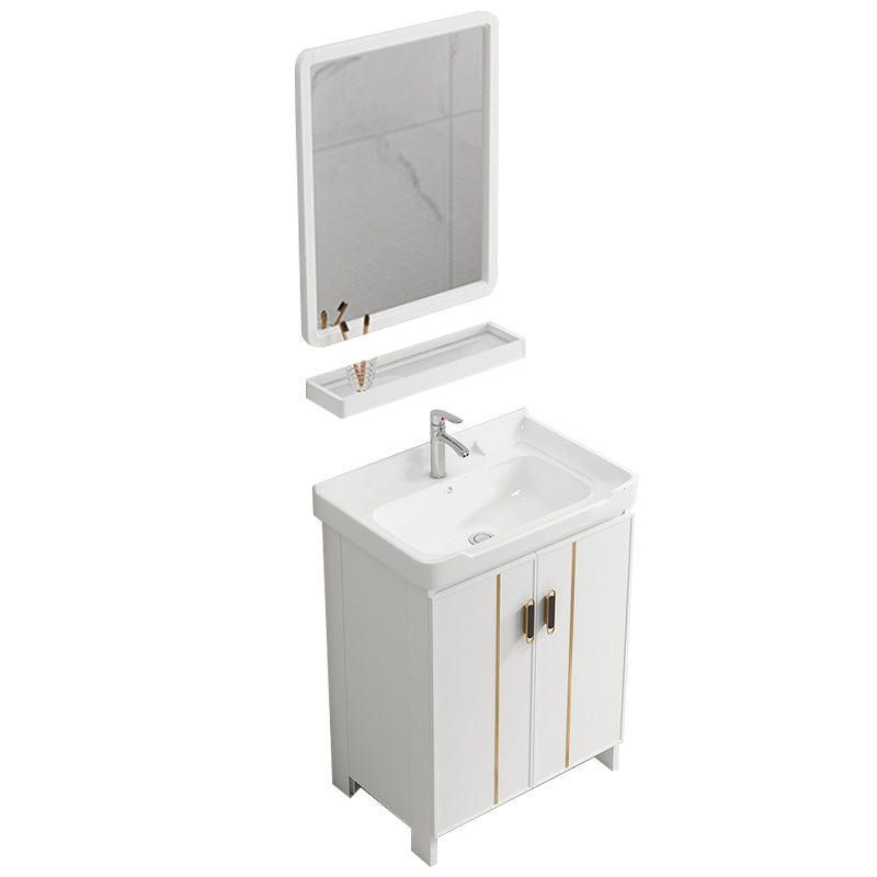 Glam Vanity Rectangle Mirror Metal Frame White Bathroom Vanity with Single Sink