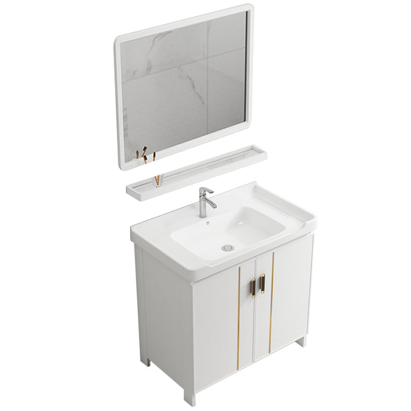 Glam Vanity Rectangle Mirror Metal Frame White Bathroom Vanity with Single Sink