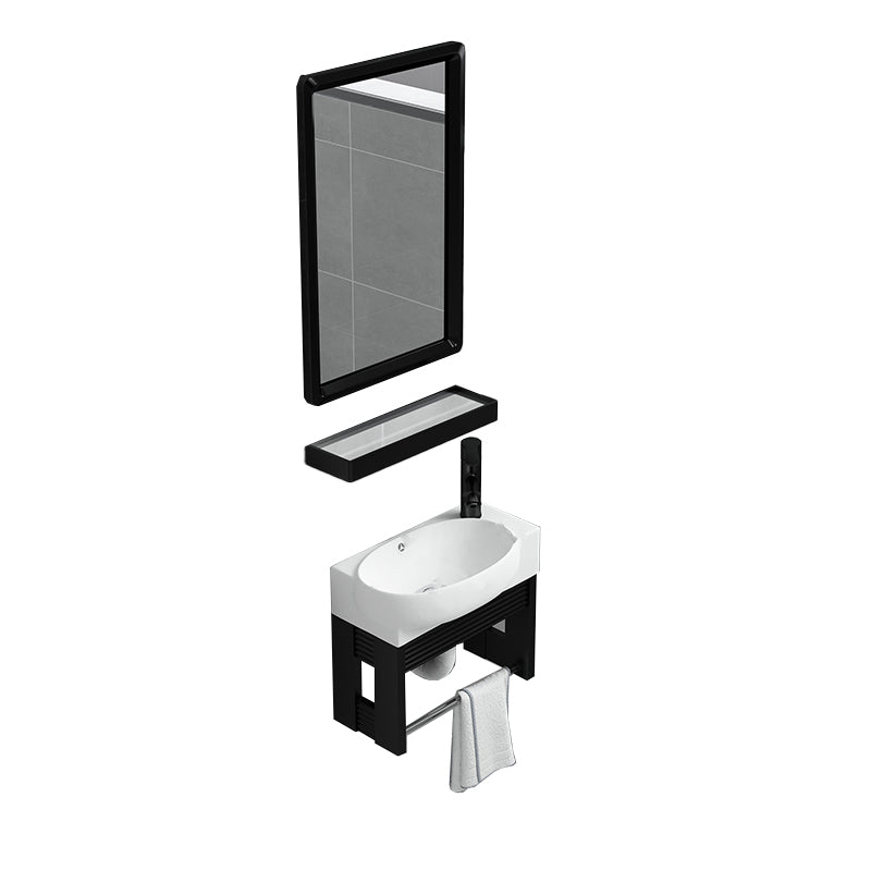 Black Bath Vanity Rectangular Single Sink Wall Mounted Metal Frame Bathroom Vanity