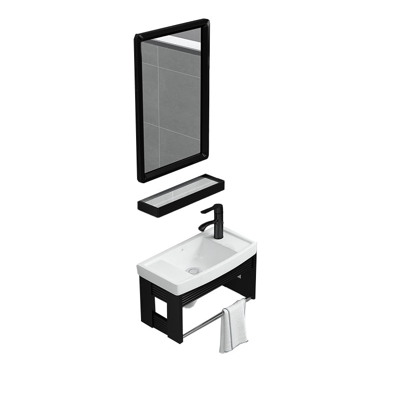 Black Bath Vanity Rectangular Single Sink Wall Mounted Metal Frame Bathroom Vanity