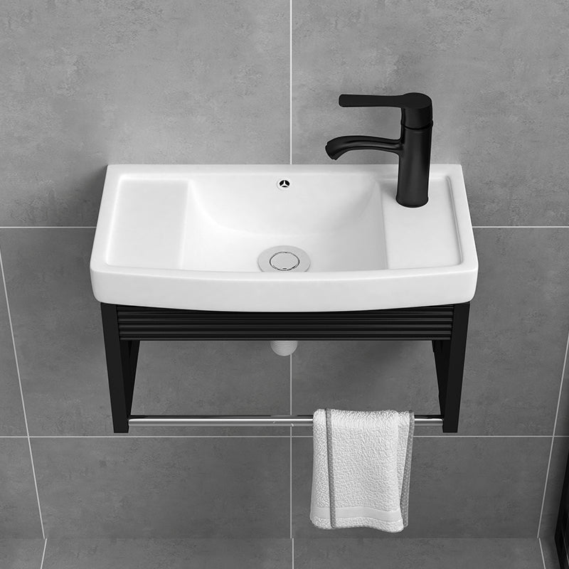 Black Bath Vanity Rectangular Single Sink Wall Mounted Metal Frame Bathroom Vanity