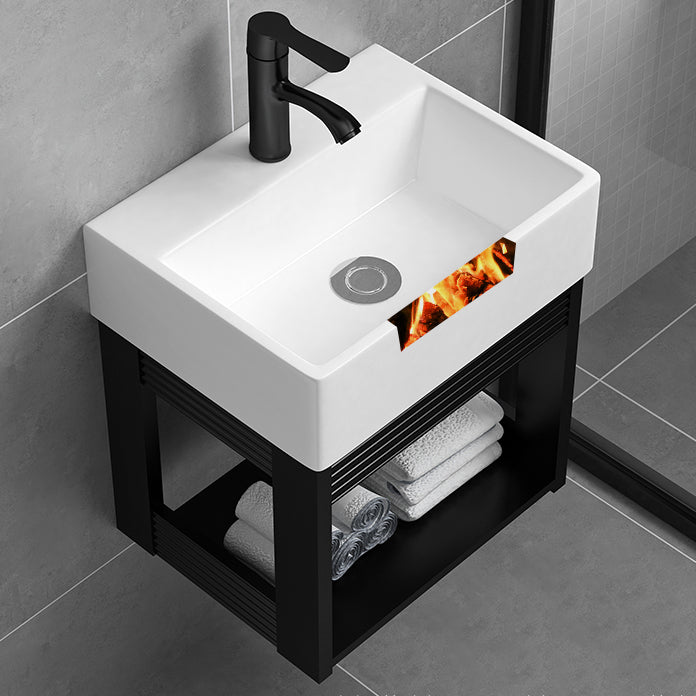 Black Bath Vanity Rectangular Single Sink Wall Mounted Metal Frame Bathroom Vanity