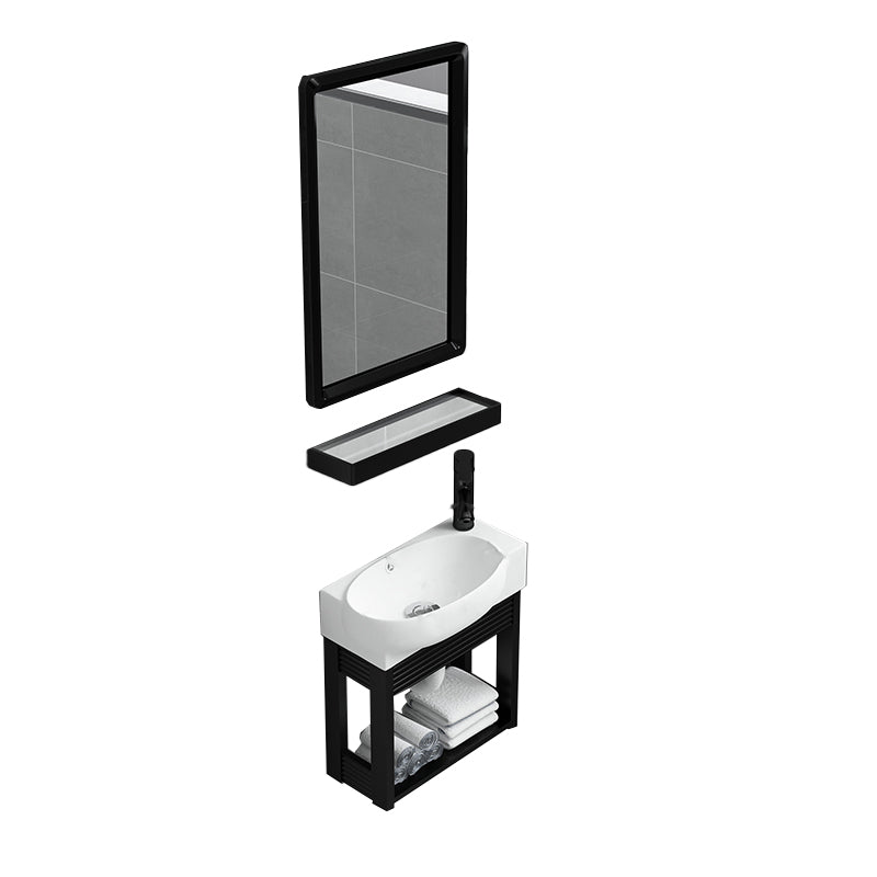 Black Bath Vanity Rectangular Single Sink Wall Mounted Metal Frame Bathroom Vanity