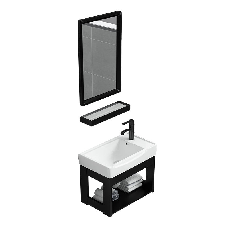 Black Bath Vanity Rectangular Single Sink Wall Mounted Metal Frame Bathroom Vanity