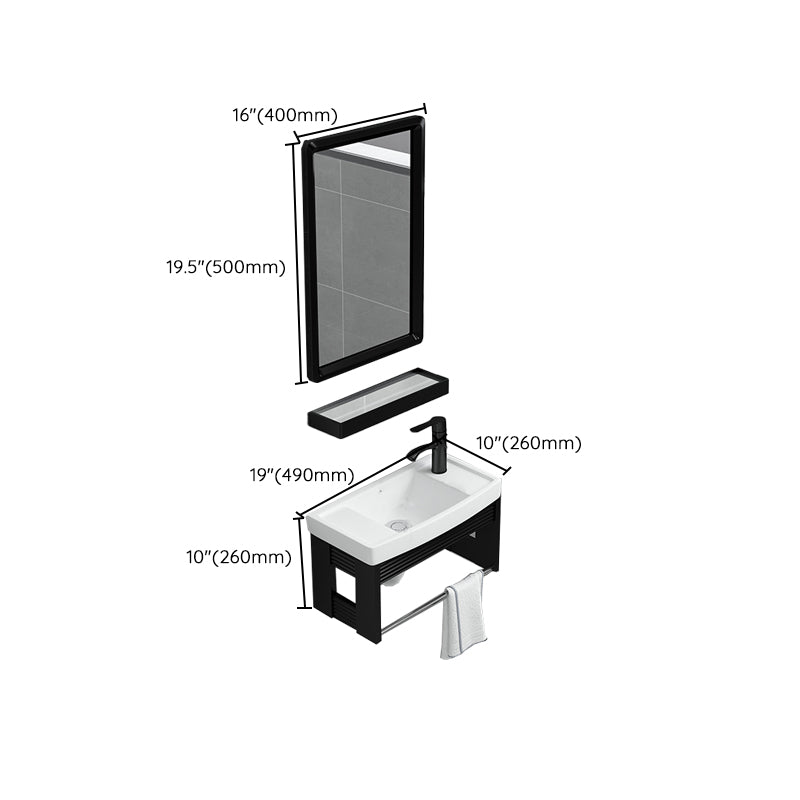 Black Bath Vanity Rectangular Single Sink Wall Mounted Metal Frame Bathroom Vanity