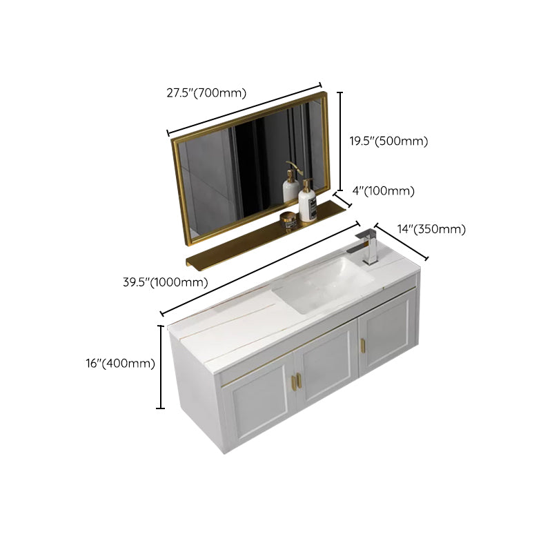 Glam Single Sink Vanity Wall Mount Metal Base Rectangular Bath Vanity