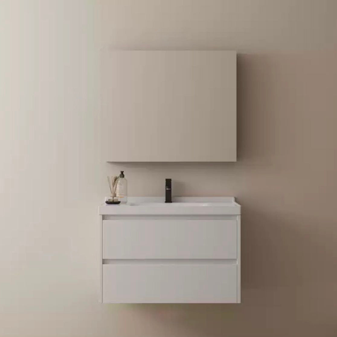 Wall Mount Bathroom Vanity Modern White Ceramic Top Single-Sink Vanity Set