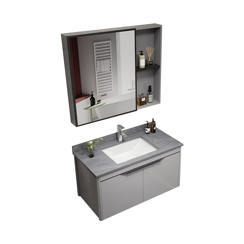 Single Sink Bathroom Vanity Modern Metal Base Rectangular Wall Mount Vanity Set