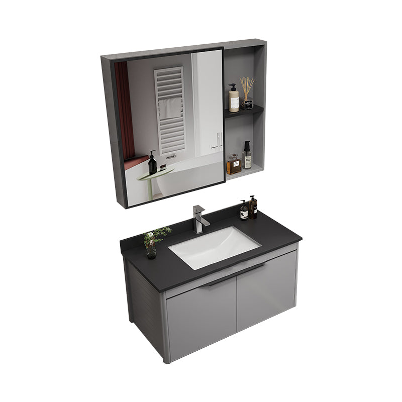 Single Sink Bathroom Vanity Modern Metal Base Rectangular Wall Mount Vanity Set