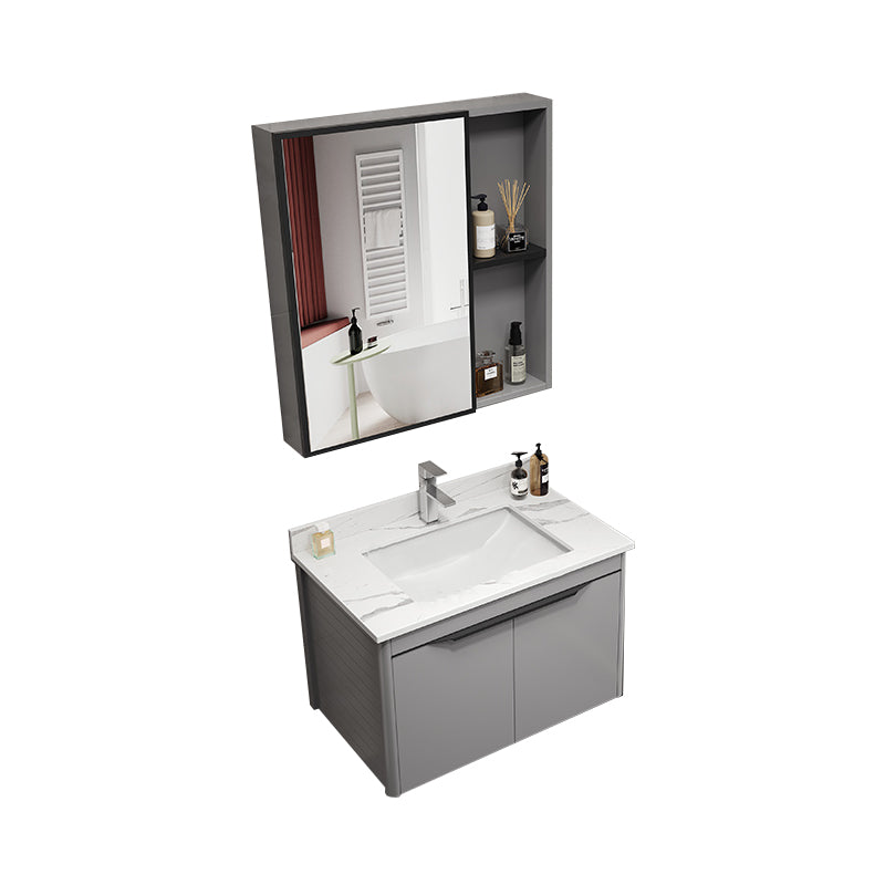 Single Sink Bathroom Vanity Modern Metal Base Rectangular Wall Mount Vanity Set