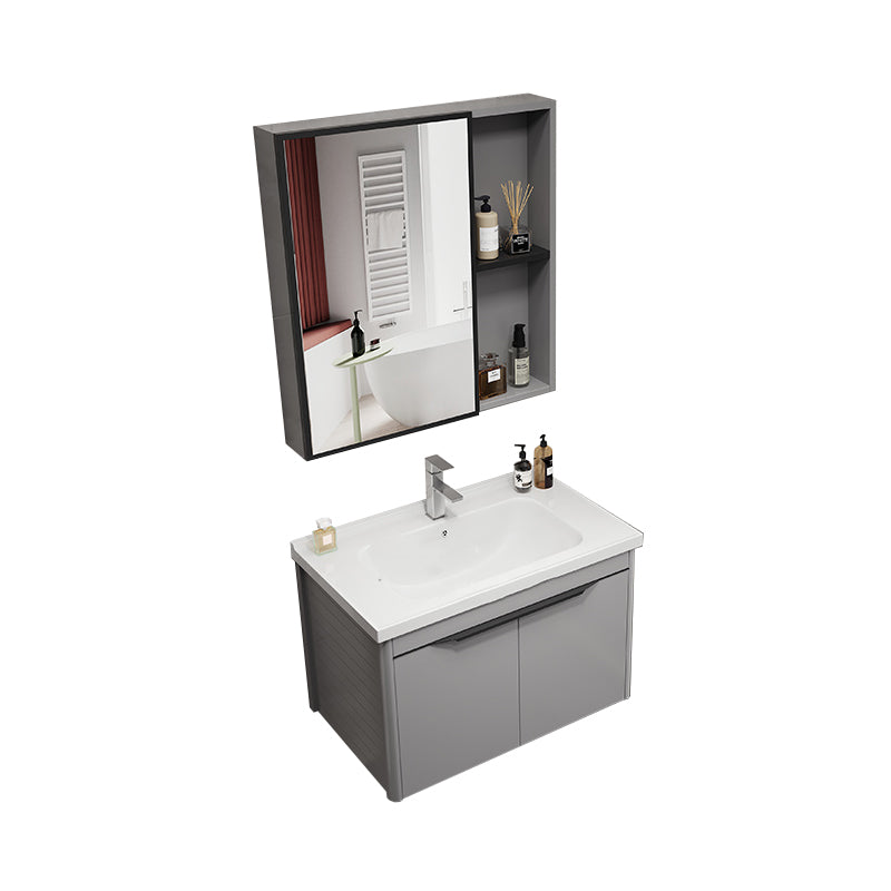 Single Sink Bathroom Vanity Modern Metal Base Rectangular Wall Mount Vanity Set