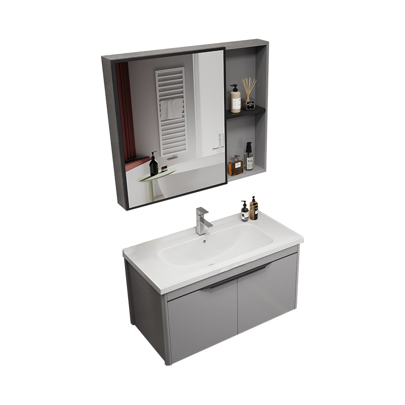 Single Sink Bathroom Vanity Modern Metal Base Rectangular Wall Mount Vanity Set