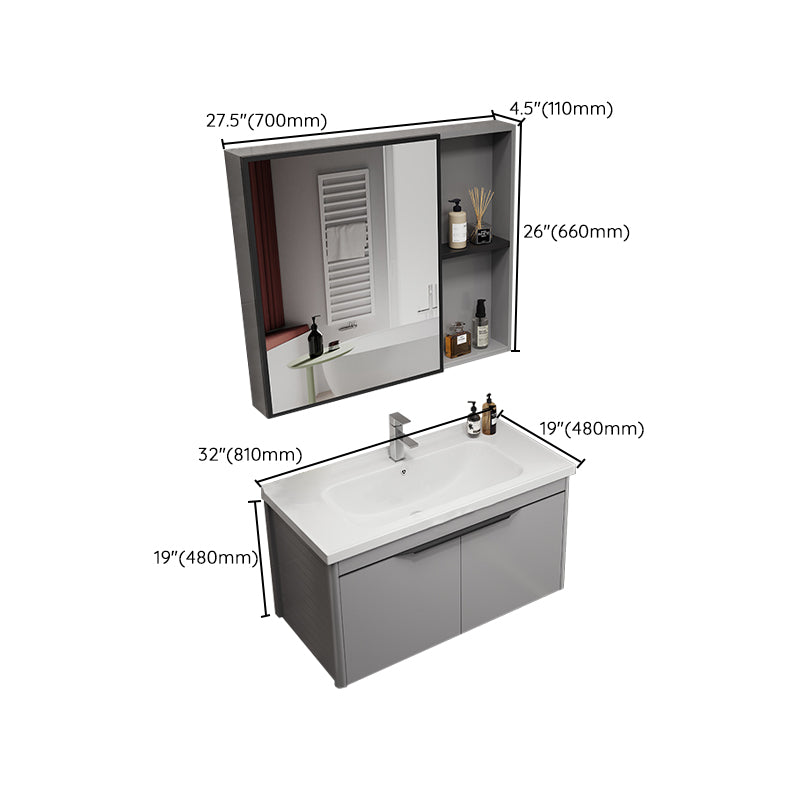 Single Sink Bathroom Vanity Modern Metal Base Rectangular Wall Mount Vanity Set