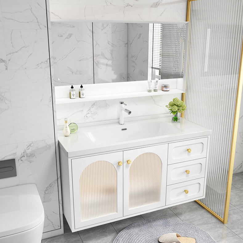 Glam Sink Vanity Single White Rectangular Ceramic Top Bathroom Vanity