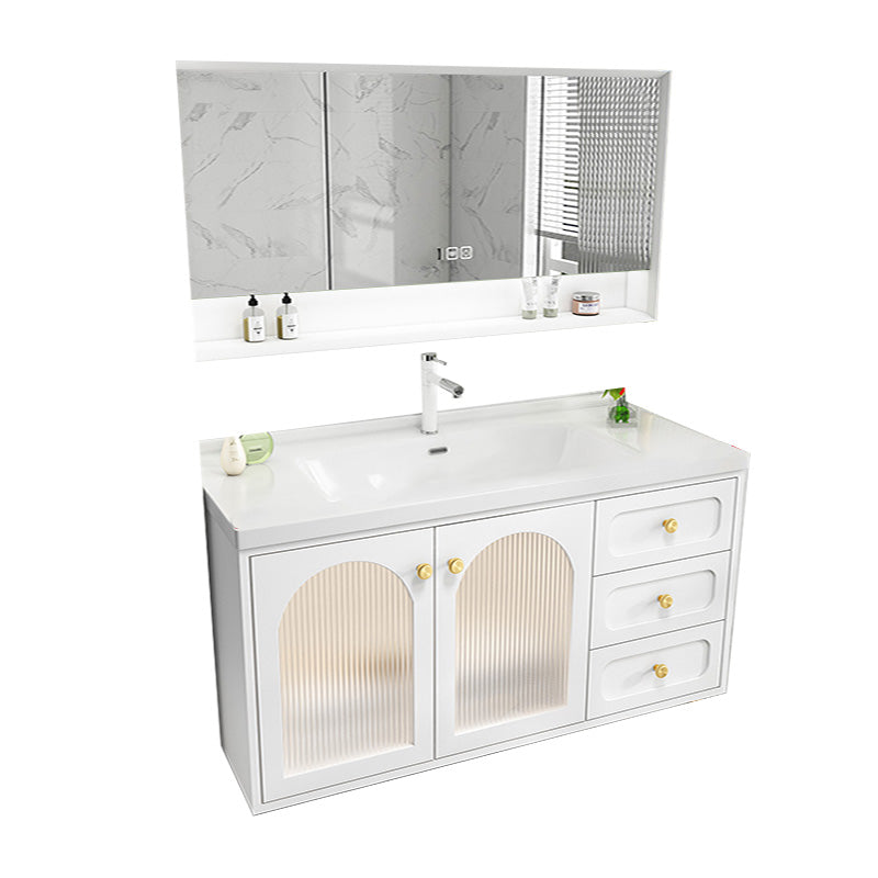 Glam Sink Vanity Single White Rectangular Ceramic Top Bathroom Vanity