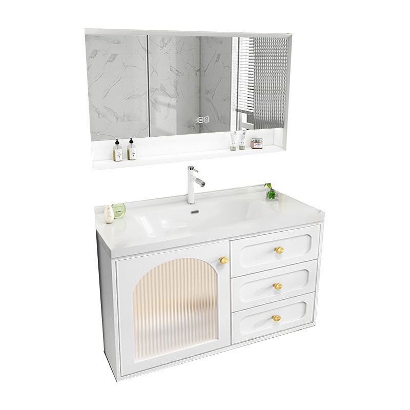 Glam Sink Vanity Single White Rectangular Ceramic Top Bathroom Vanity