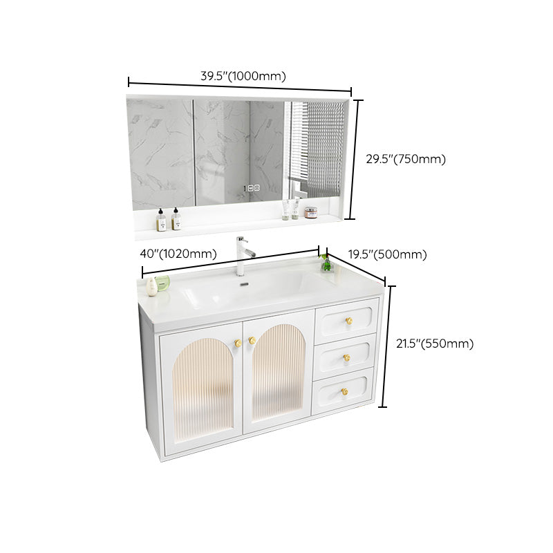 Glam Sink Vanity Single White Rectangular Ceramic Top Bathroom Vanity