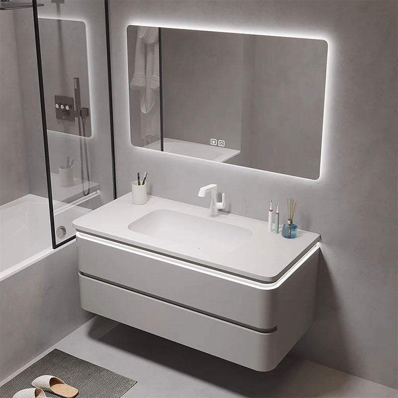 Wall Mount Modern Bathroom Vanity Set with Mirror Faucet Sink